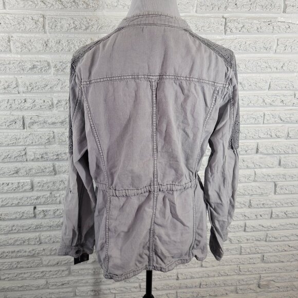 Maurices Womens Jacket XL Gray Linen Cotton Eyelet Zip Snap Up Casual GRA6E - Picture 8 of 11